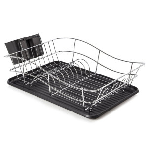 Dish Rack with Chrome Tray, Chrome Plated Stainless Steel Design - Bl